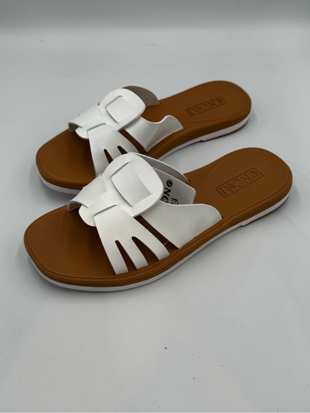 ONCAI Women’s White Slide Sandals Size 7.5 Cutout Comfort Slip On NWT